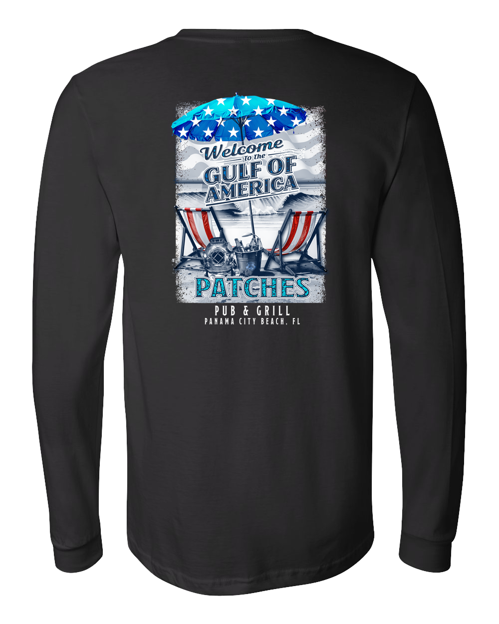 ￼ ￼Gulf of America with beach chairs, long sleeve cotton T-shirt ￼