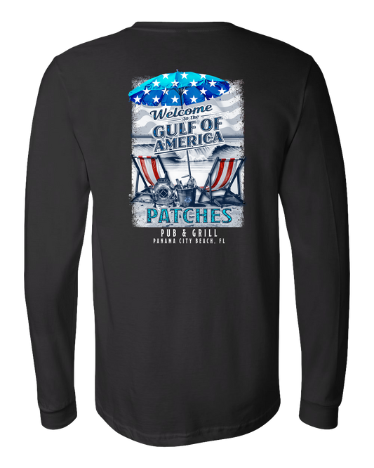 ￼ ￼Gulf of America with beach chairs, long sleeve cotton T-shirt ￼