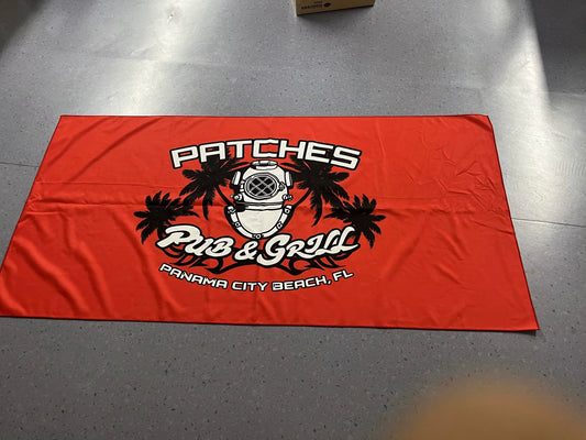 Quick dry, sand proof microfiber Patches logo beach towel ￼