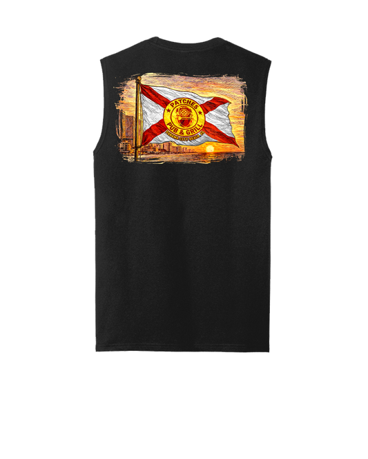 Distressed Patches X Flag Sleeveless Shirt